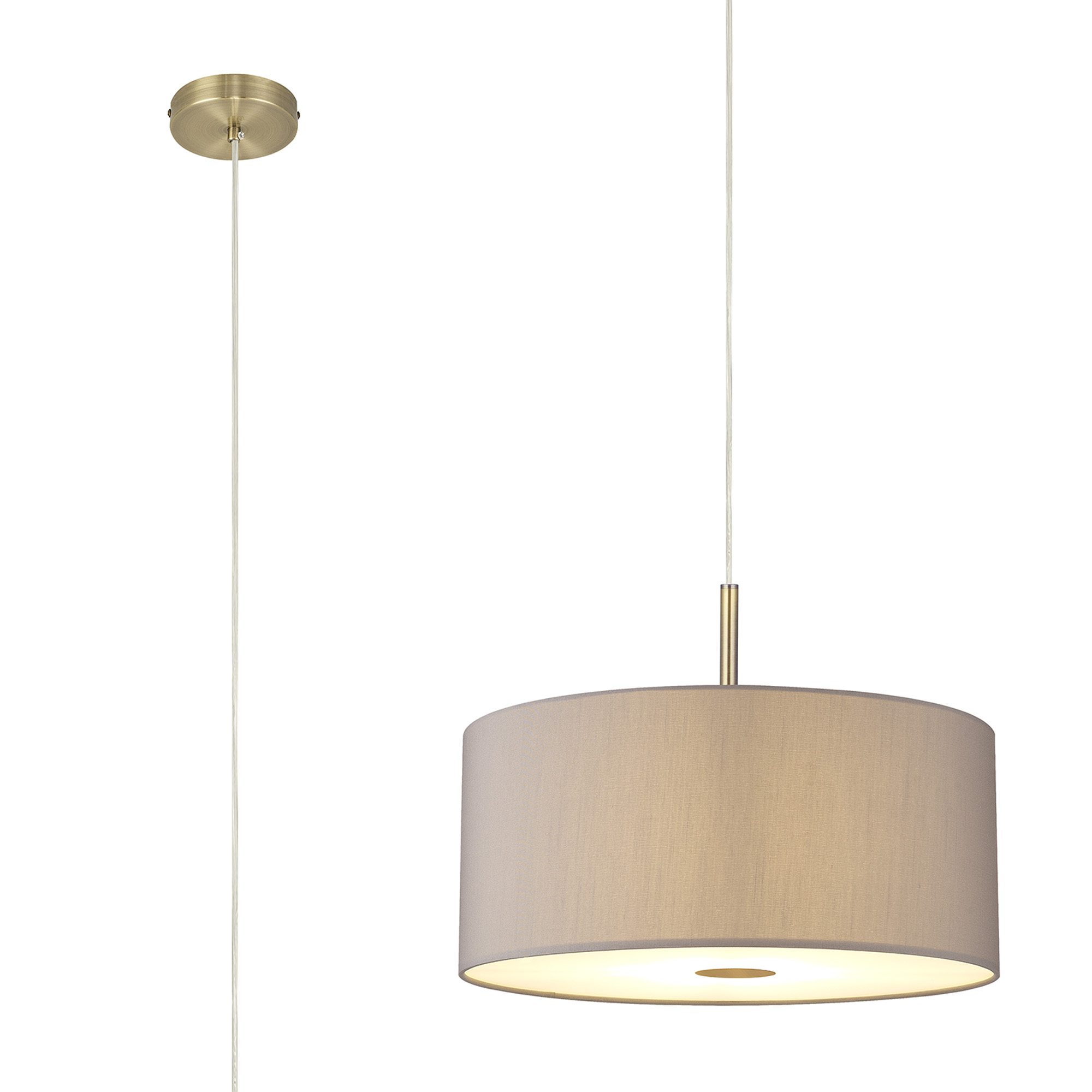 Baymont 40cm Pendant 1 Light Antique Brass, Grey, Frosted Diffuser